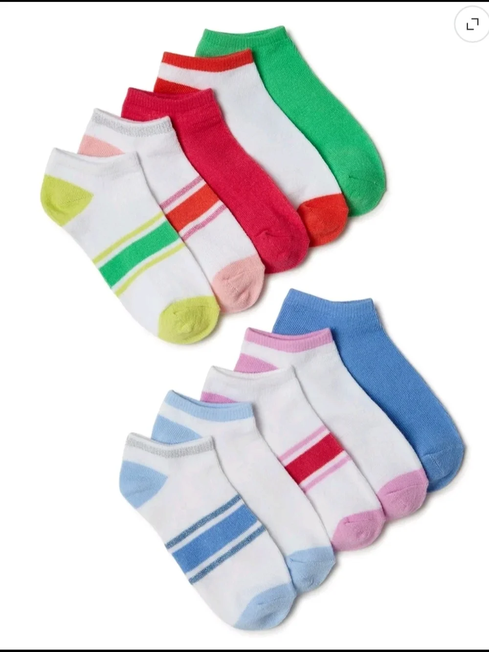 wonder nation Girls' No-Show Socks - White with Pink, Red & Blue Stripes
